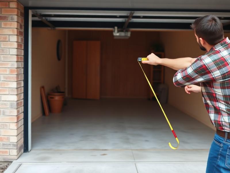 Homeowner measuring garage door opening dimensions